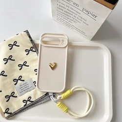 Silicone Soft Phone Case with 3D Gold Heart Love Rope Wrist Strap Lanyard - Shockproof Cover - Google Pixel 8 Pro (White)