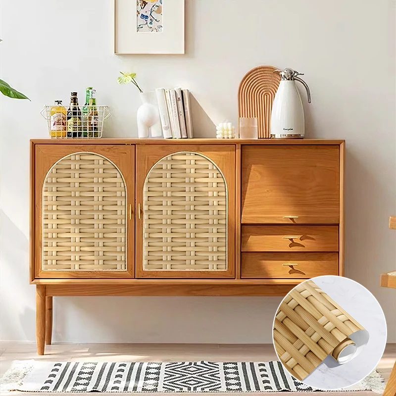 Rattan Madeira Impermeável Auto-adesivo Gabinete Adesivos Papéis de Parede Removíveis Casca de Pvc e Vara Home Decor 10m 3d