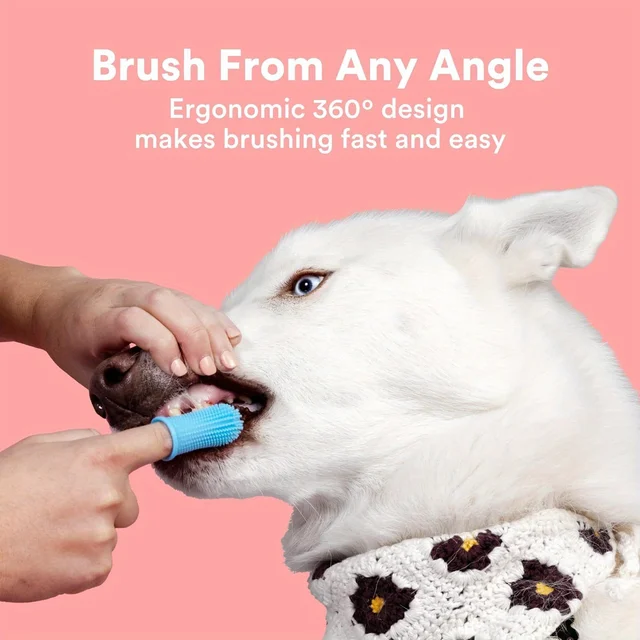 Dog Toothbrush, 360º Dog Tooth Brushing Kit, Cat Toothbrush, Dog Teeth Cleaning, Dog Finger Toothbrush Blue 2-Pack 1