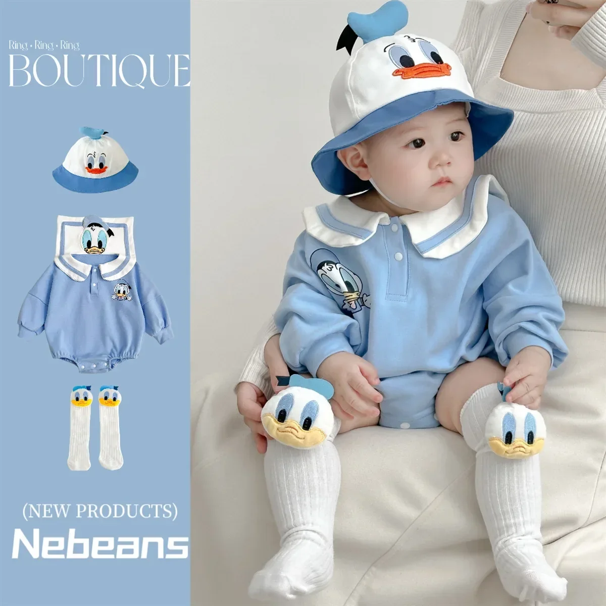 Ensemble Bébé Donald Duck – Body, Chapeau & Chaussettes Mignonnes