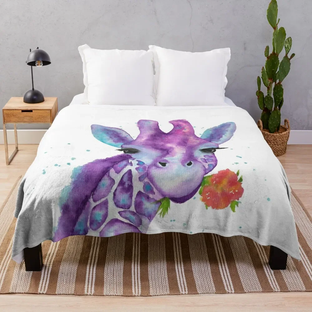 Zoya, the Purple Giraffe Watercolor Throw Blanket Soft Plaid Luxury Throw Kid'S Large Blankets