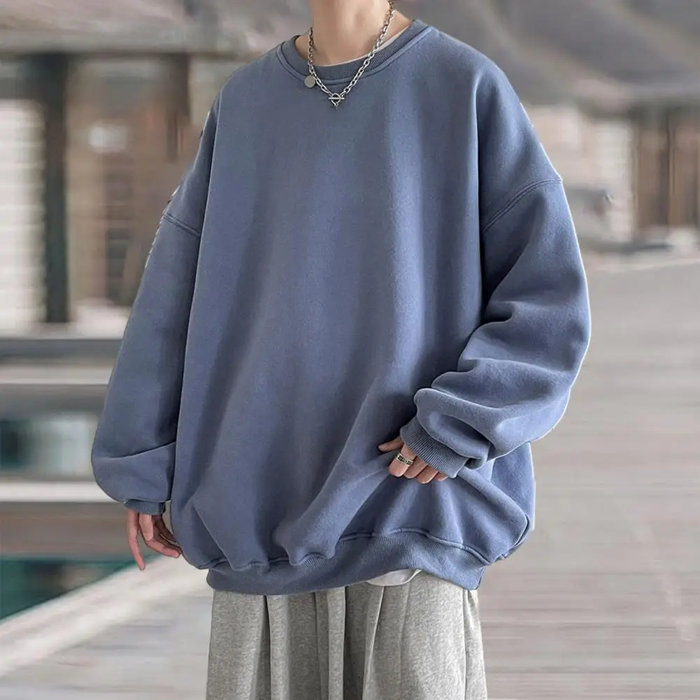 Men Sweatshirt Cozy Unisex Sweatshirt Thick Warm Stylish Couple's Top For Fall Winter Solid Color Sweatshirt For Men