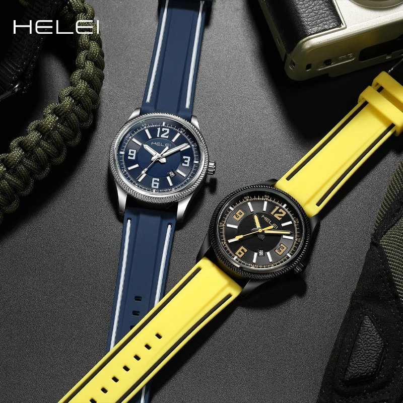HELEI2024 Fashion Digital Dial Quartz Watch Branded Men's Genuine Belt Watches Round Business Watches Men's Luxury Watches