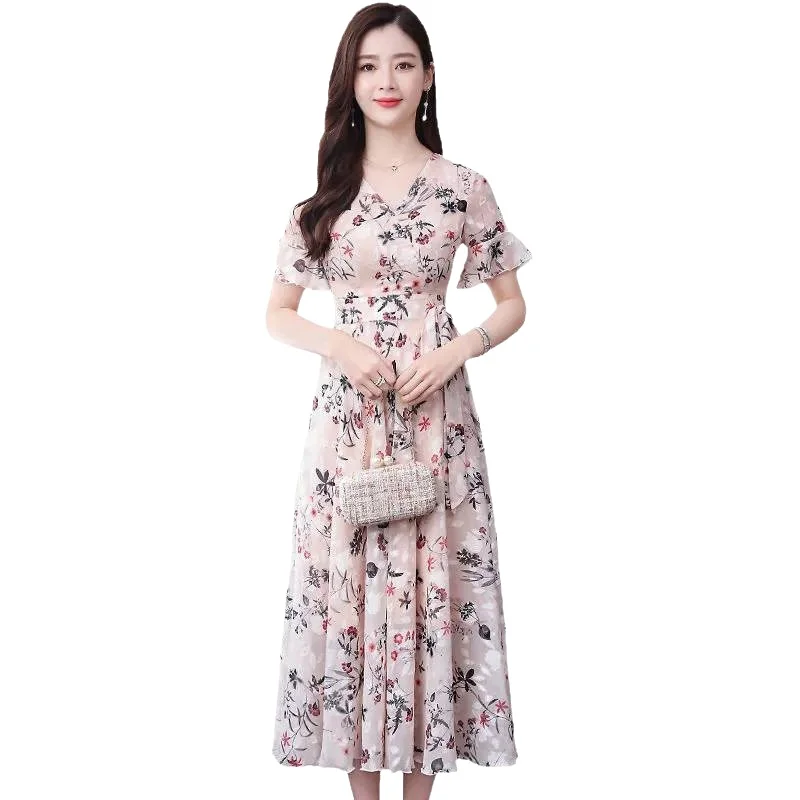 Elegante Abito Midi Floreale da Donna, Nuovo Modello Estivo con Maniche a Campana, Gonna Super Fairy, Vestibilità Slim, Vita Alta, Trendy, Maniche Lunghe, Stile Street - Image 6