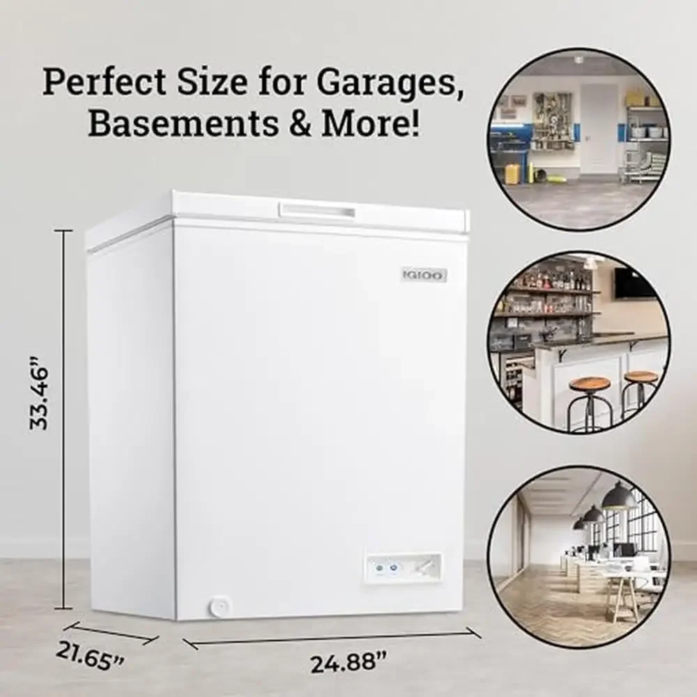 5.0 Cu. Ft. Chest Freezer Adjustable Thermostat Quick Freezing System Removable Basket LED Lights Low Noise Front Defrost Drain 6