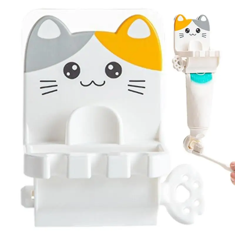 

Wall Mount Toothpaste Dispenser Punch Free Toothbrush Holder Manual Cute Cat Shape Rotatable Tube Squeezer Bathroom Accessories