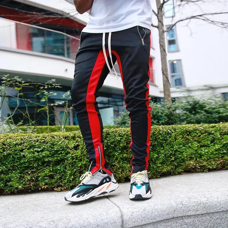 Men's Fitness Casual Running Trousers Zipper Cuff Cotton Summer Sports Pants Comfortable Breathable Streetwear Long Pants