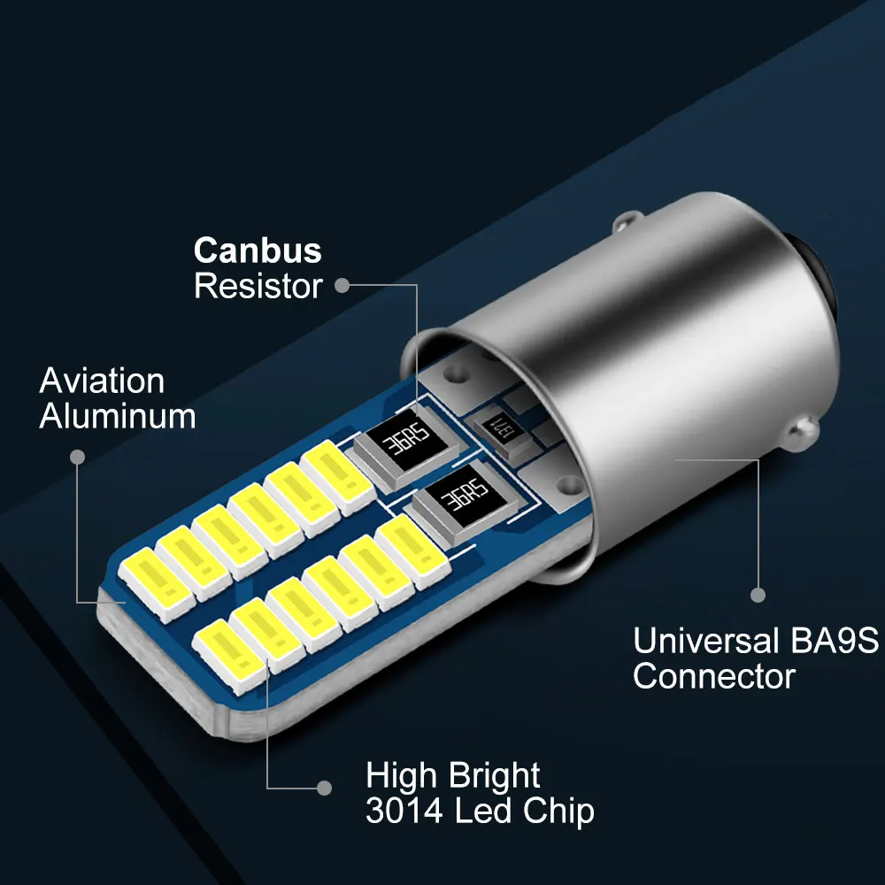 2pcs Canbus BA9S LED H6W T4W Car Light Bulb T2W T3W H5W Car Reverse Lights Parking License Plate Light Auto 12V White