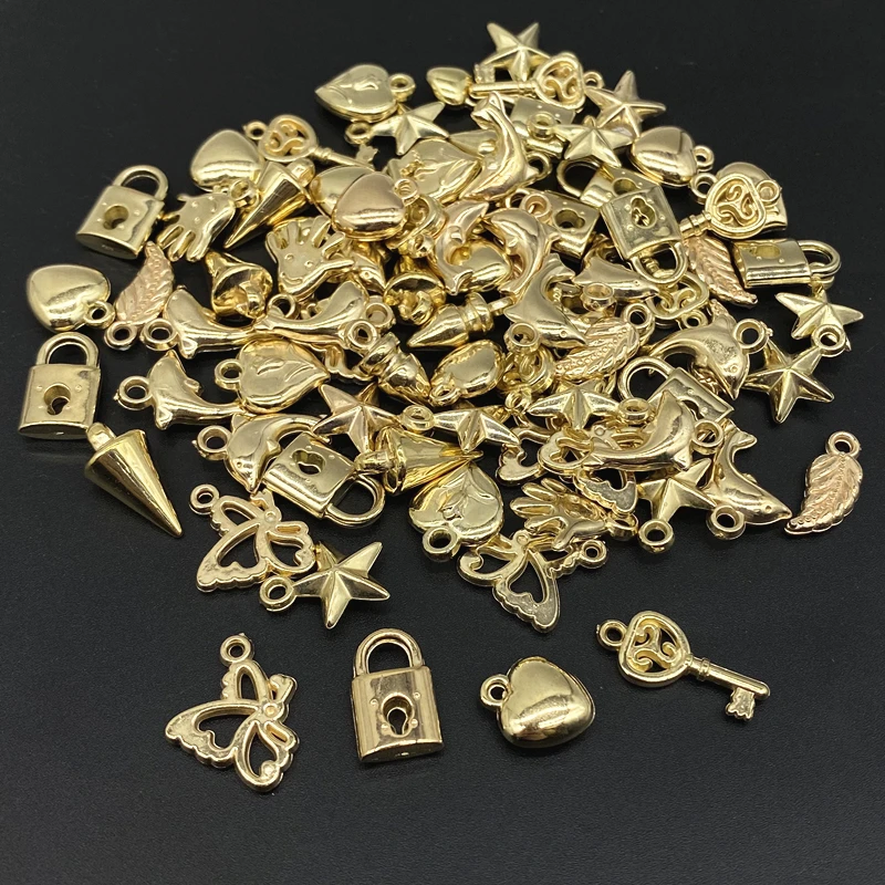 30pcs 9x12mm Gold Color Silver Color Love Heart Shape Acrylic Loose Spacer  Beads for Jewelry Making Earrings Bracelet DIY