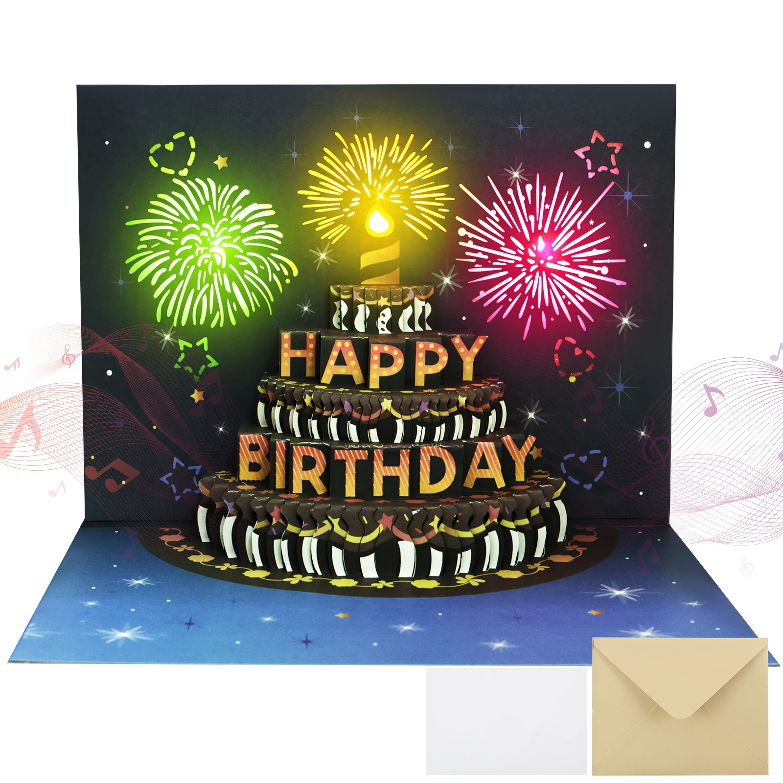 3D Light Music Birthday Card Pop Up Happy Birthday Card Fireworks Greeting Cards Happy Party Gift Message