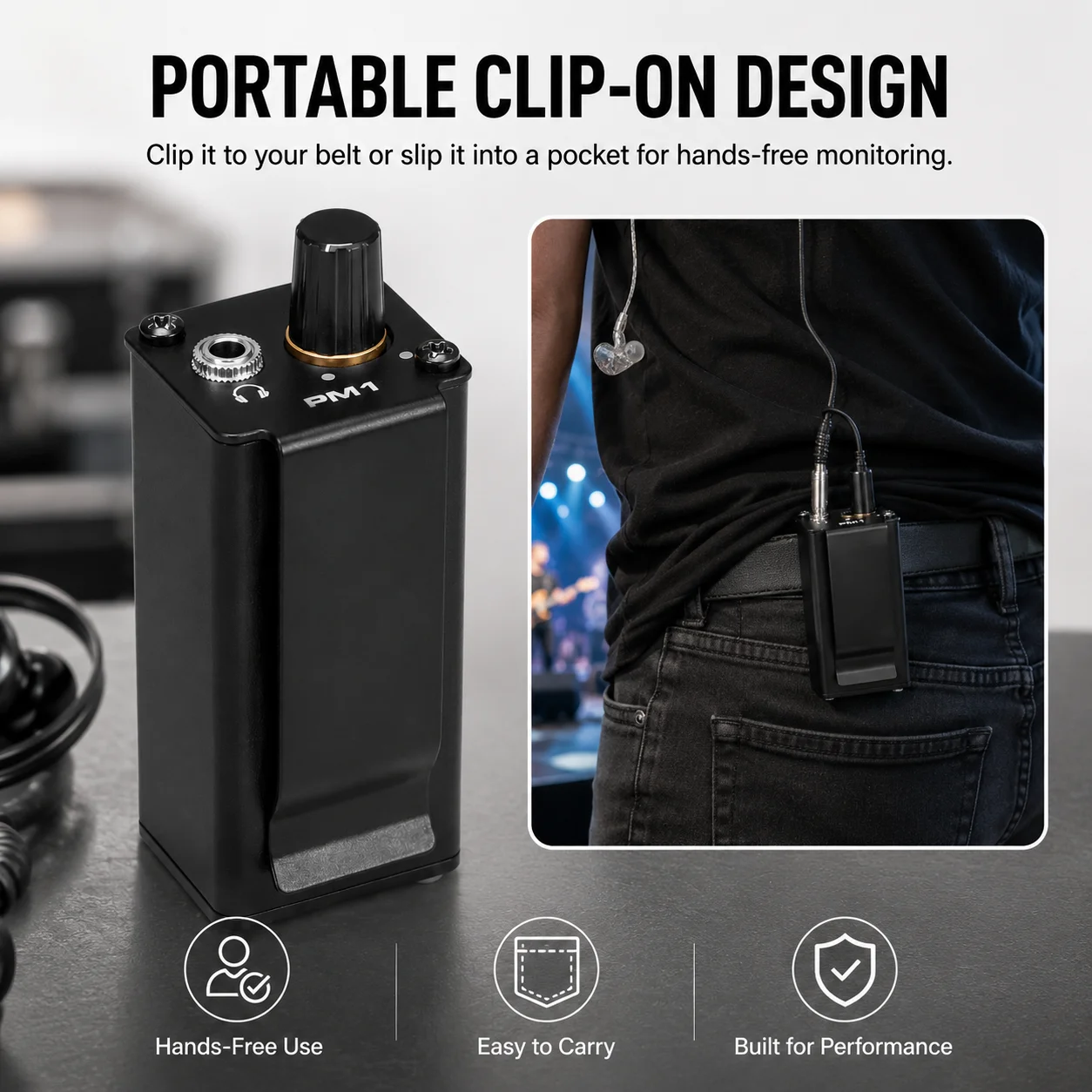 휴대용 PM1 개인 헤드폰 앰프 XLR-3.5MM 미니 인이어 모니터 앰프, 라이브 공연 및 녹음용 볼륨 조절 기능 탑재