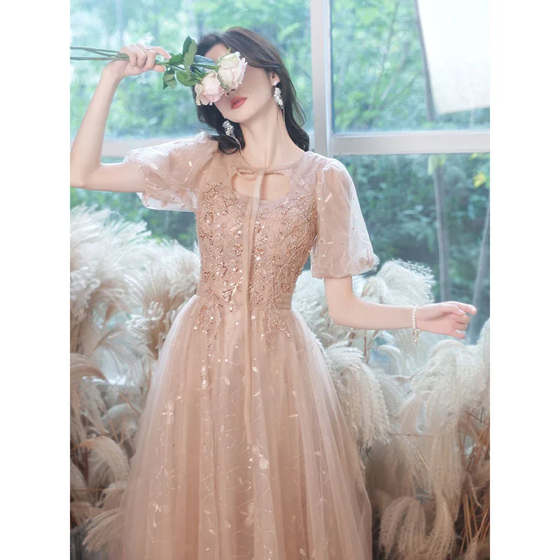 Sexy Drak Pink Celebrity Banchetto Temperamento Abito Mesh Pieghettato Abito Da Sera Bling Paillettes Retro Vestidos De Festa