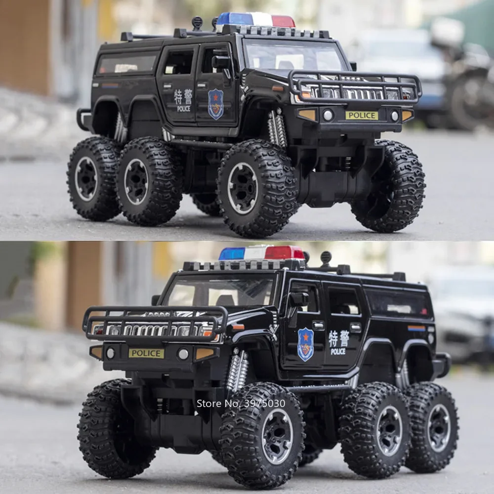 1/32 Hummer Off-road Police Cars Models Toys Rubber Tires with