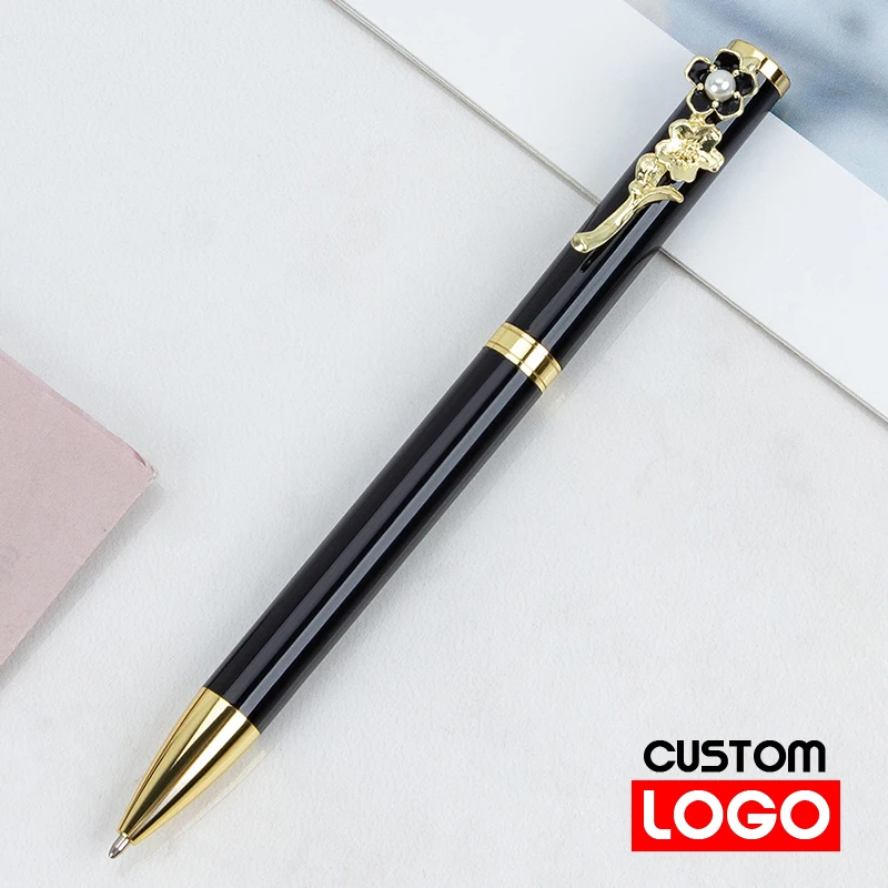 

10pcs Ballpoint Pen Retractable Smooth Writing Stationery Cute Faux Pearl Peach Blossom Clip Writing Pen School Supply