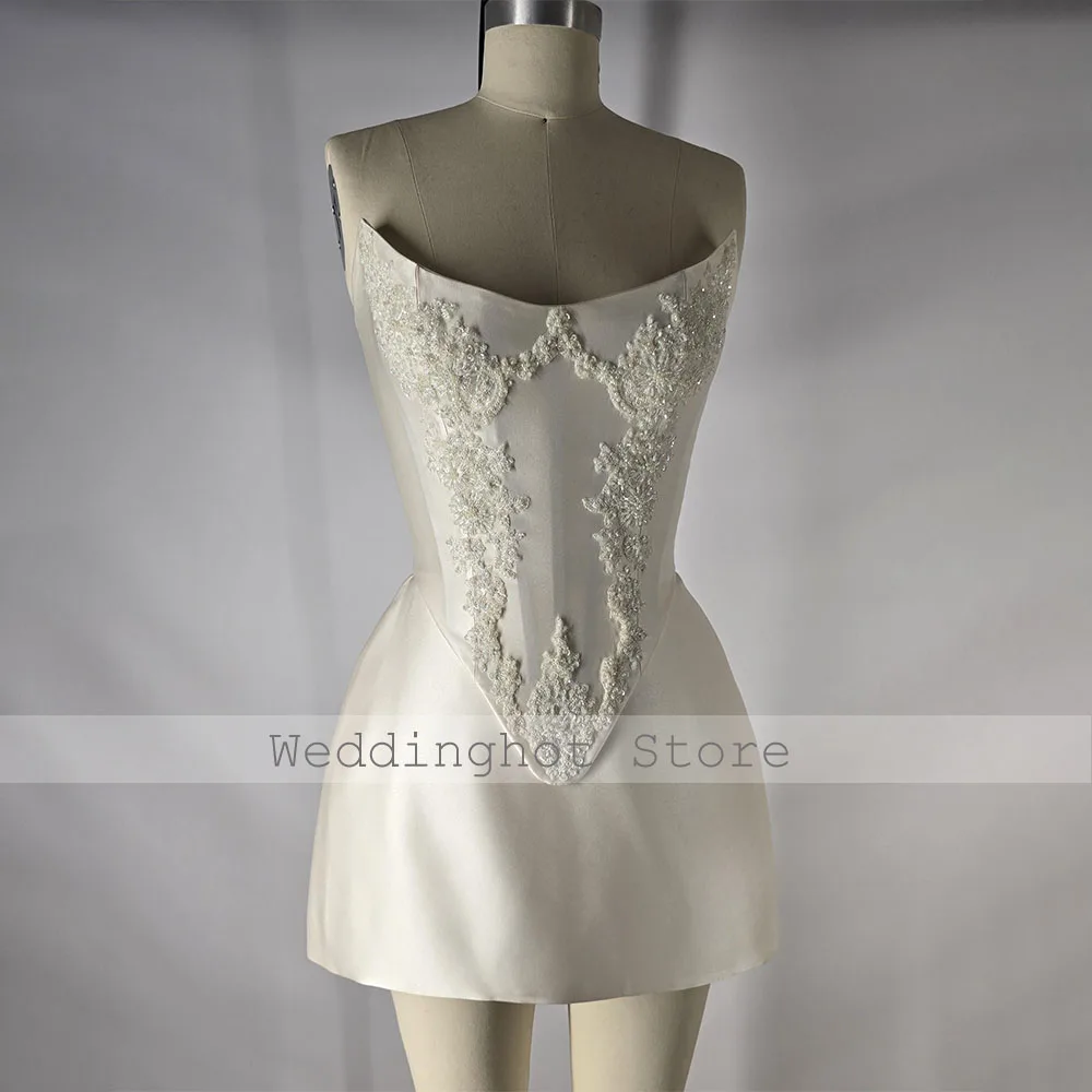 Cocktail Dress Women 2 Pieces Satin Beaded Applique Mini Crop Top A Line Party Dress