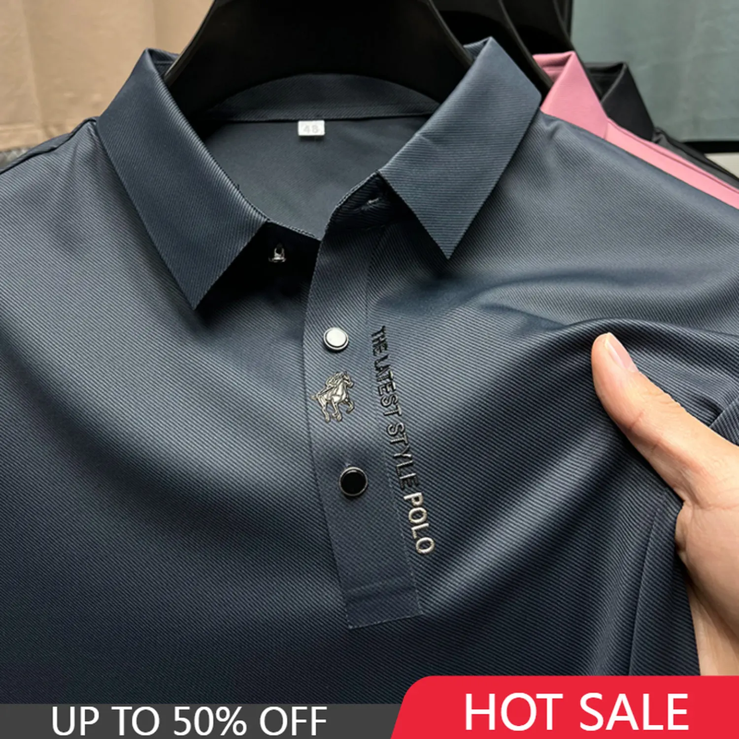 

New Silky Soft Embroidery Polo Shirt 2023 Summer Casual Lapel T-shirt Fashion Brand Tops Luxury Men Elastic T Shirts Ropa Hombre