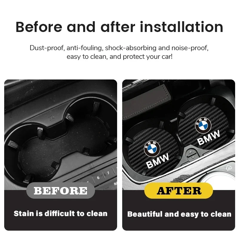 자동차 엠블럼 컵 트로프 매트 코스터 가죽 액세서리, BMW E92 E93 F34 F35 F07 F12 F13 G15 G16 E84 F39 G01 G02 G26 E63, 2 개