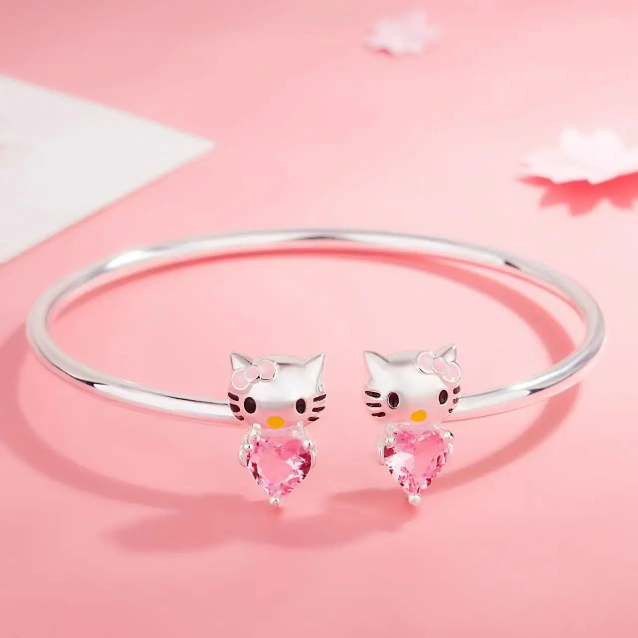 Sanrio Hello Kitty Bracelet Diamond Silver Plated Cartoon Bracelet Jewelry Girl Birthday and Holiday Gifts