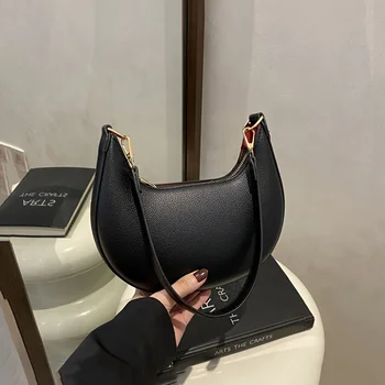 حقيبة كروس نسائية فاخرة على شكل هلال مع حزام قابل للتعديل قابل للفصل، محفظة كتف ذات إغلاق مغناطيسي ذهبي اللون R 4