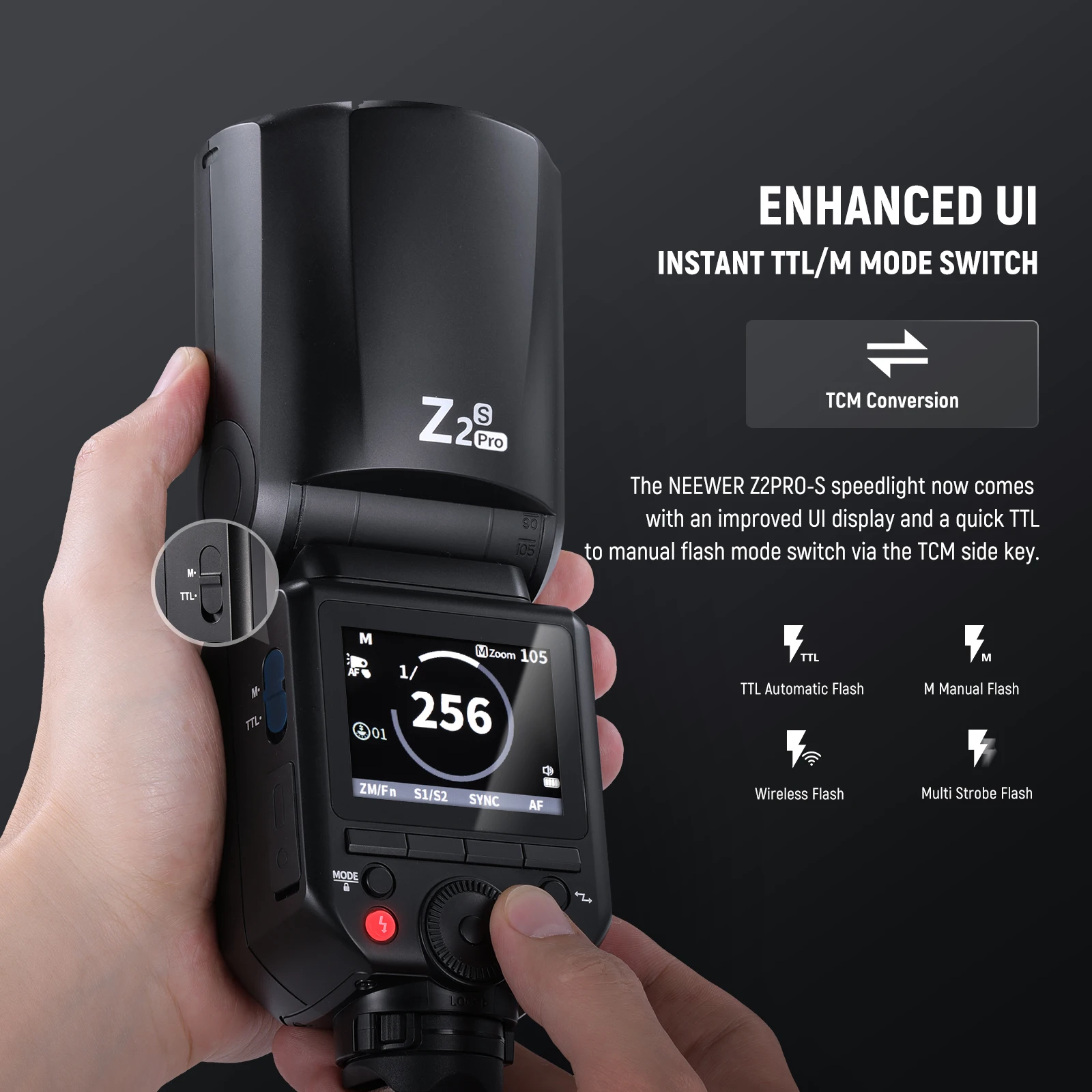NEEWER Z2 PRO 2.4G TTL 라운드 헤드 플래시 스피드라이트 (/캐논/니콘 무선 호환, 고독스 플래시와 호환)