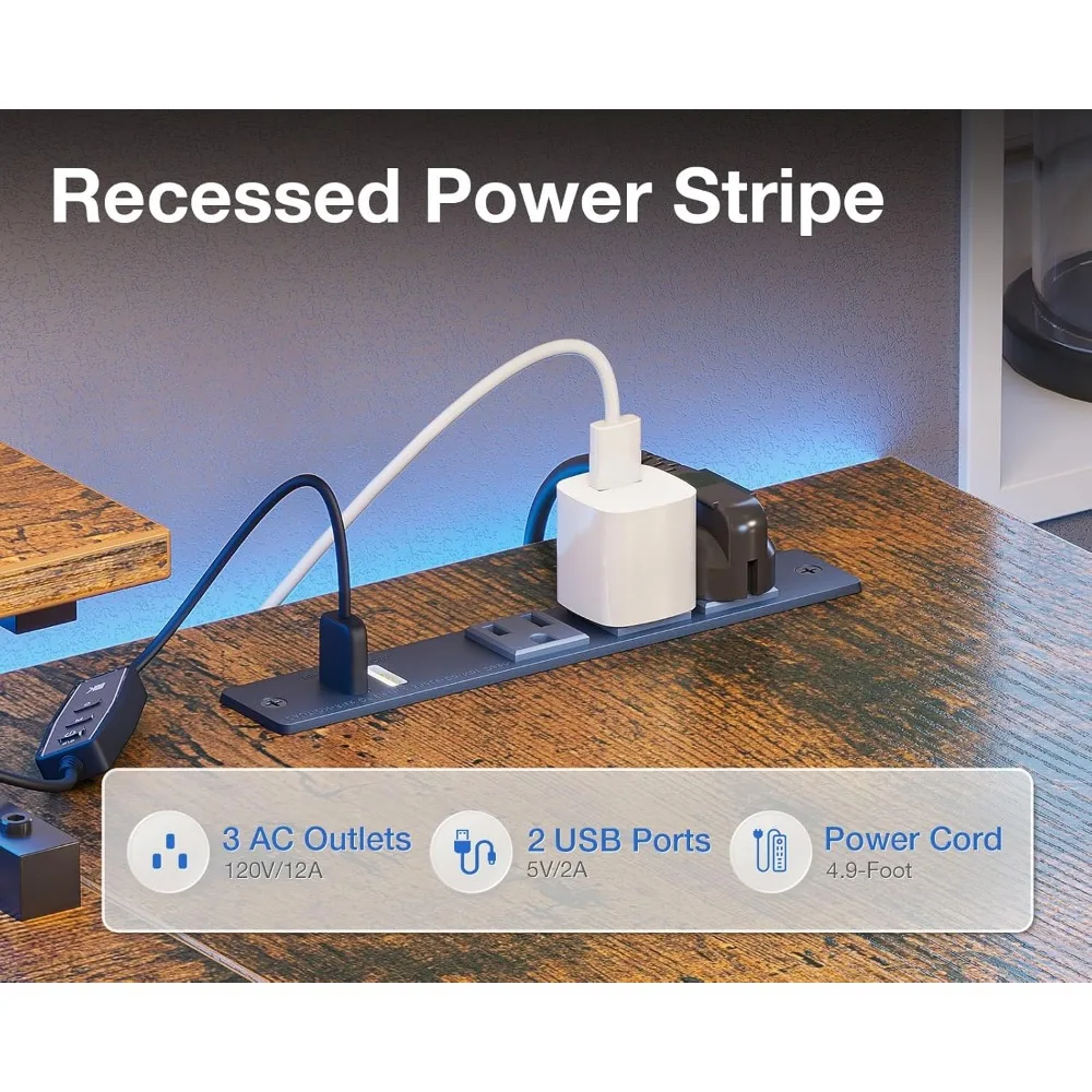 58 Inch Gaming Desk with USB Charging Ports and LED Lights, Reversible L Shaped Computer Desk with Storage Shelves & Monitor St