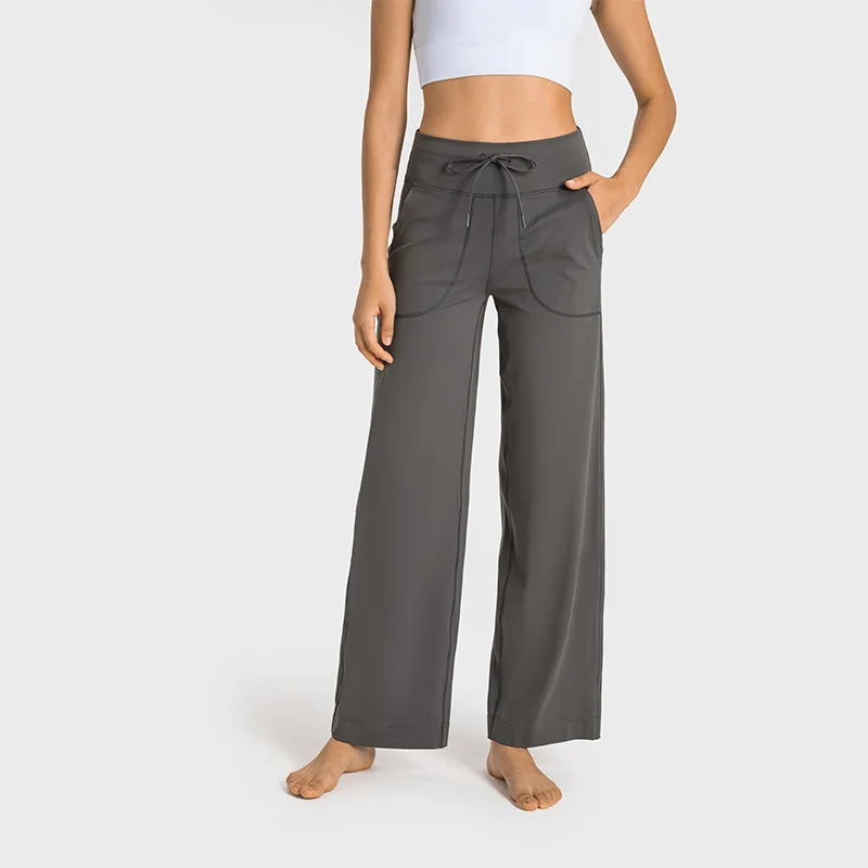 

Throwback Still Style Women Wide Flare Leg Yoga Pants Drawstring High Waist Nude Sports Trousers Fitness Gym Sweatpant XXL