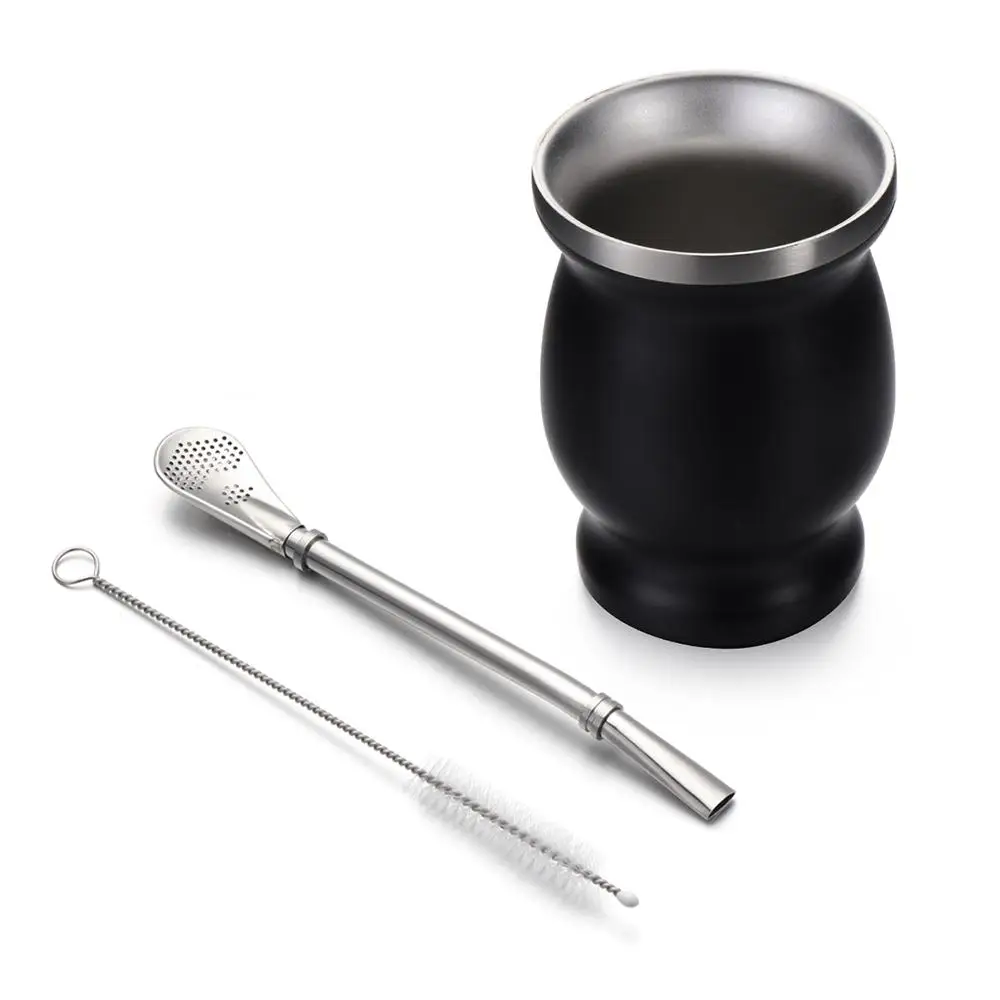 8oz Yerba Mate Cup Gourd Set Easy to Clean Stainless Steel Cup Straw Cleaning Brush yerba mate cup