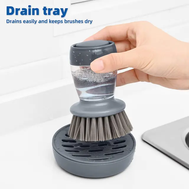 Leeseph Set of 2 Dish Brush with Soap Dispenser, Kitchen Dish Scrubbers Set with Draining Tray for Washing Dishes/Pots 2