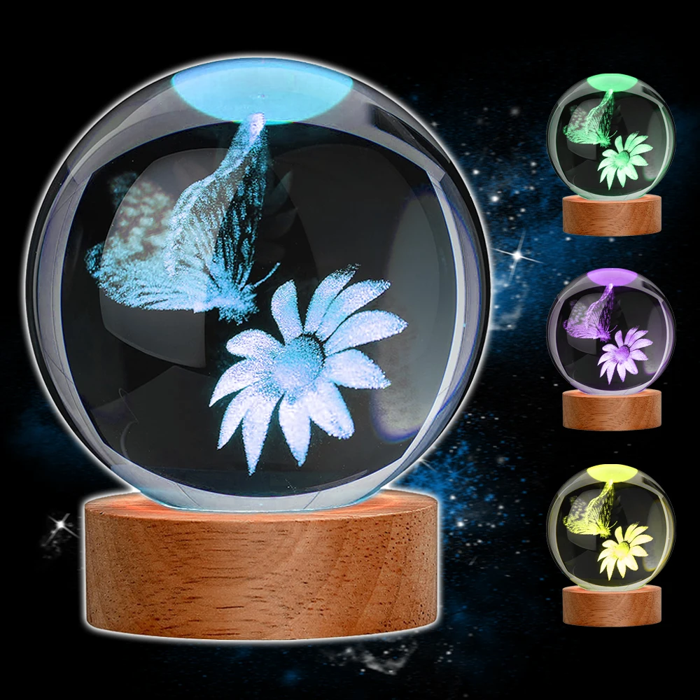Sfera Di Cristallo Con Farfalla 3D E Luci LED - Decorazione Magica Per Camera - Foto 9