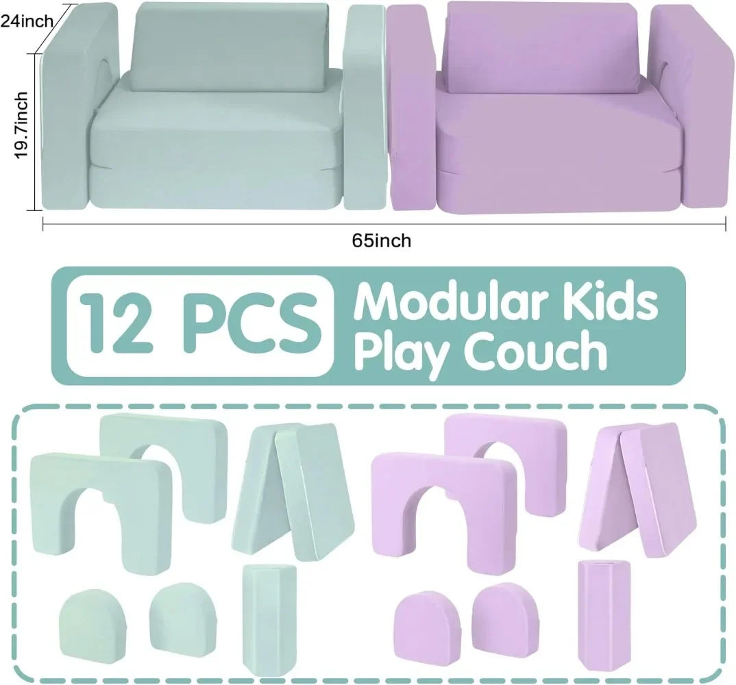 Skin-Friendly Modular Kids Play Couch for Kids 1-12, Foam Castle and Floor Couch for Playroom, Ideal Gift for Kids 2