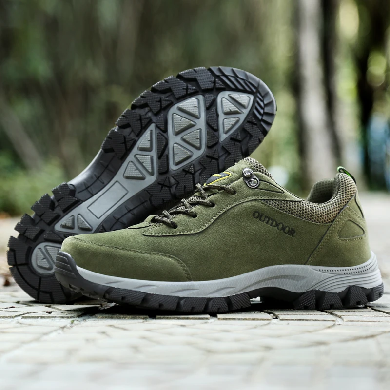 

Classic Green Men's Hiking Shoes Size 39-49 Suede Leather Trekking Sneakers Men Wear-resistant Outdoor Climbing Sports Shoes Men