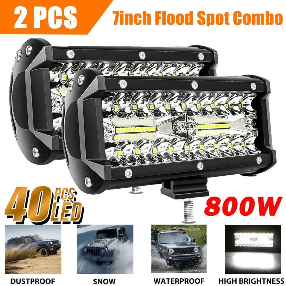 

2pcs 7 Inch Led Work Light Bar Spotlight Floodlight Combination Fog Lamp 800w 6500k Driving Light Waterproof