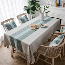 

Cotton Tablecloths, Waterproof Table Covers Small And Fresh Blue Green Dining Table Coffee Table Deco