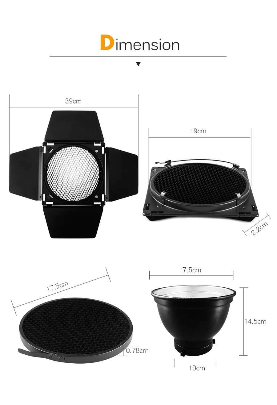 Description Picture 4 of itemGodox BD-04 Barn Door Bowens Mount Standard Reflector Honeycomb Grid Color Gel Filter For Photography Studio Flash Accessory