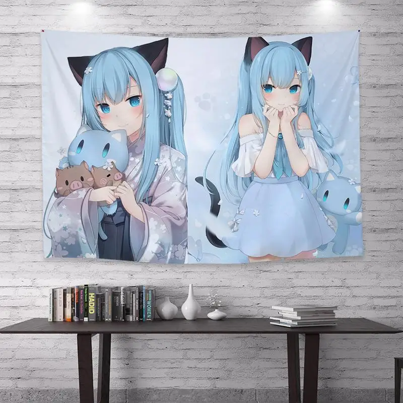 Cartoon Anime Background Cloth Fashion Wall Cloth Cat Ears Girl Wall Tapestry Student Dormitory Home Decoration Bohemia tapestry decor,anime wall decor,wall flag decor