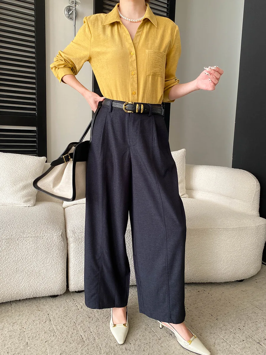 Frühlingshemd für Damen, lässig, einfarbig, V-Ausschnitt, Satin, Pendlerhemd – Detail 21