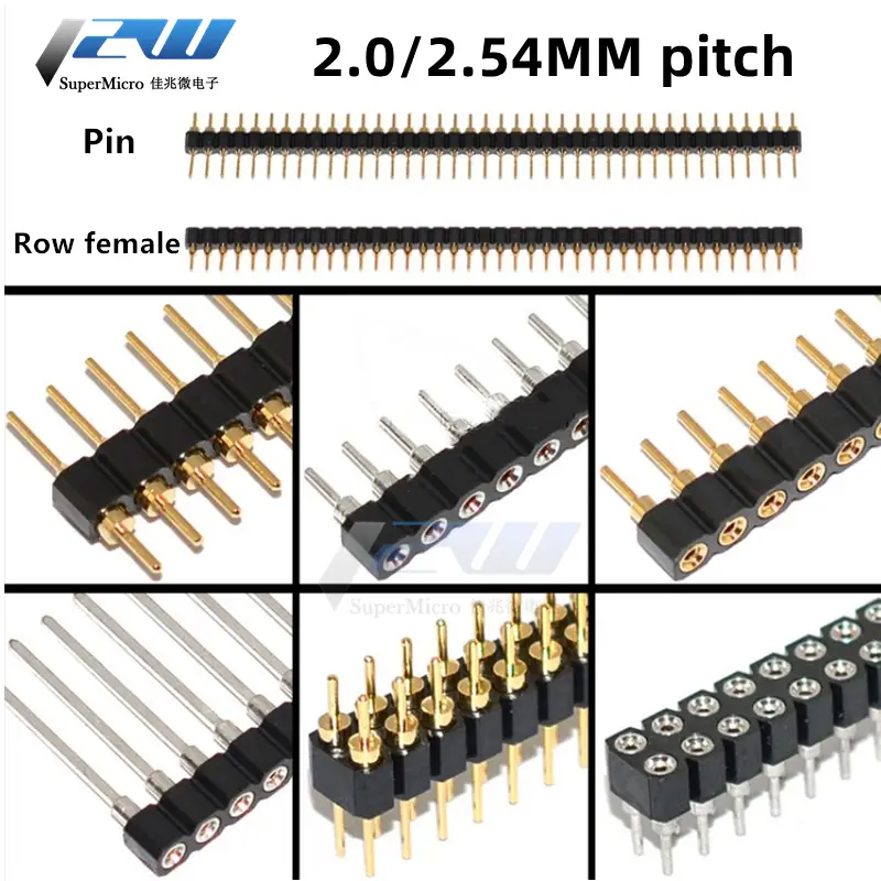 5 Pcs Round Hole Pin Header 2.0MM/2.54MM Pitch Row Female/Male, Single Row 1x40P Row 2x40P Double Row Pin Round Pin Gold Plated image 1