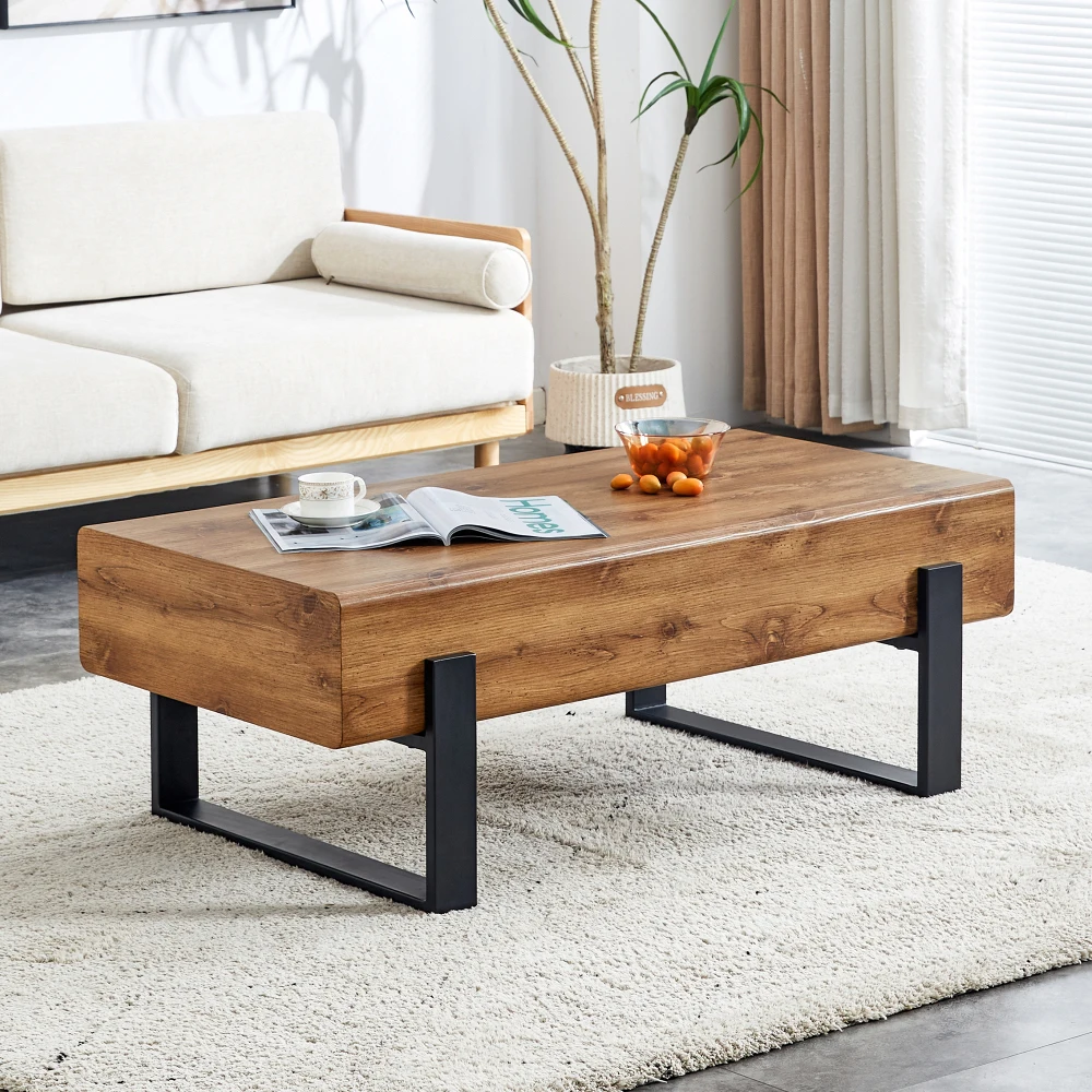 Rustic MDF Coffee Table - Natural Wood Tone Elegance 5