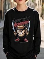 Italian Brainrot Long Sleeved T-Shirts Cappuccino Assassin Cartoon 3D Printed Casual Top Boy Girls Fashion Clothing Kids Clothes