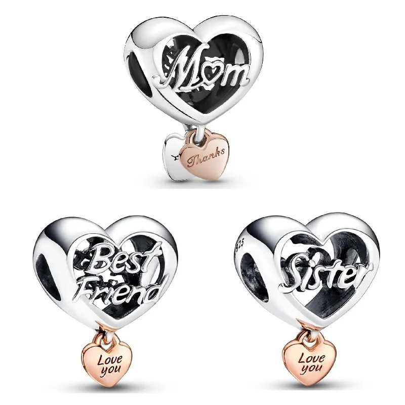 

Authentic 925 Sterling Silver Love You Best Friend Sister Mom Heart Pendant Charm Fit Women Pandora Bracelet & Necklace