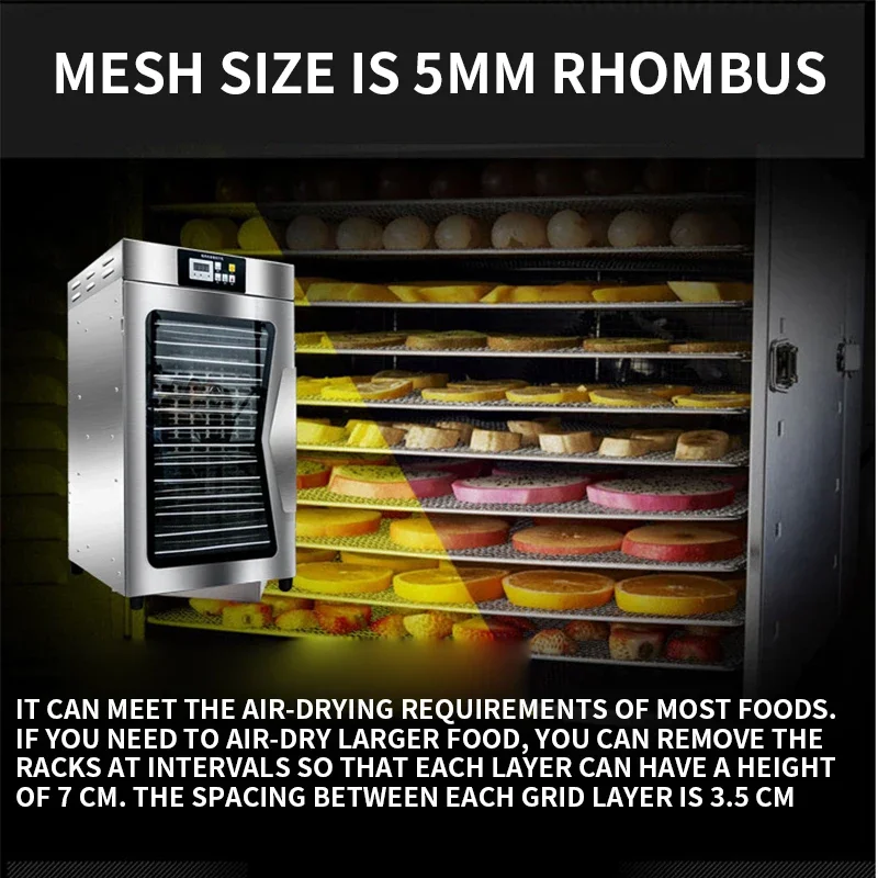 12 Layer 1000W Food Dryer Fruit Dehydrator Dried Fruit Machine Vegetable Pet Meat Medicine Household Stainless Steel 6