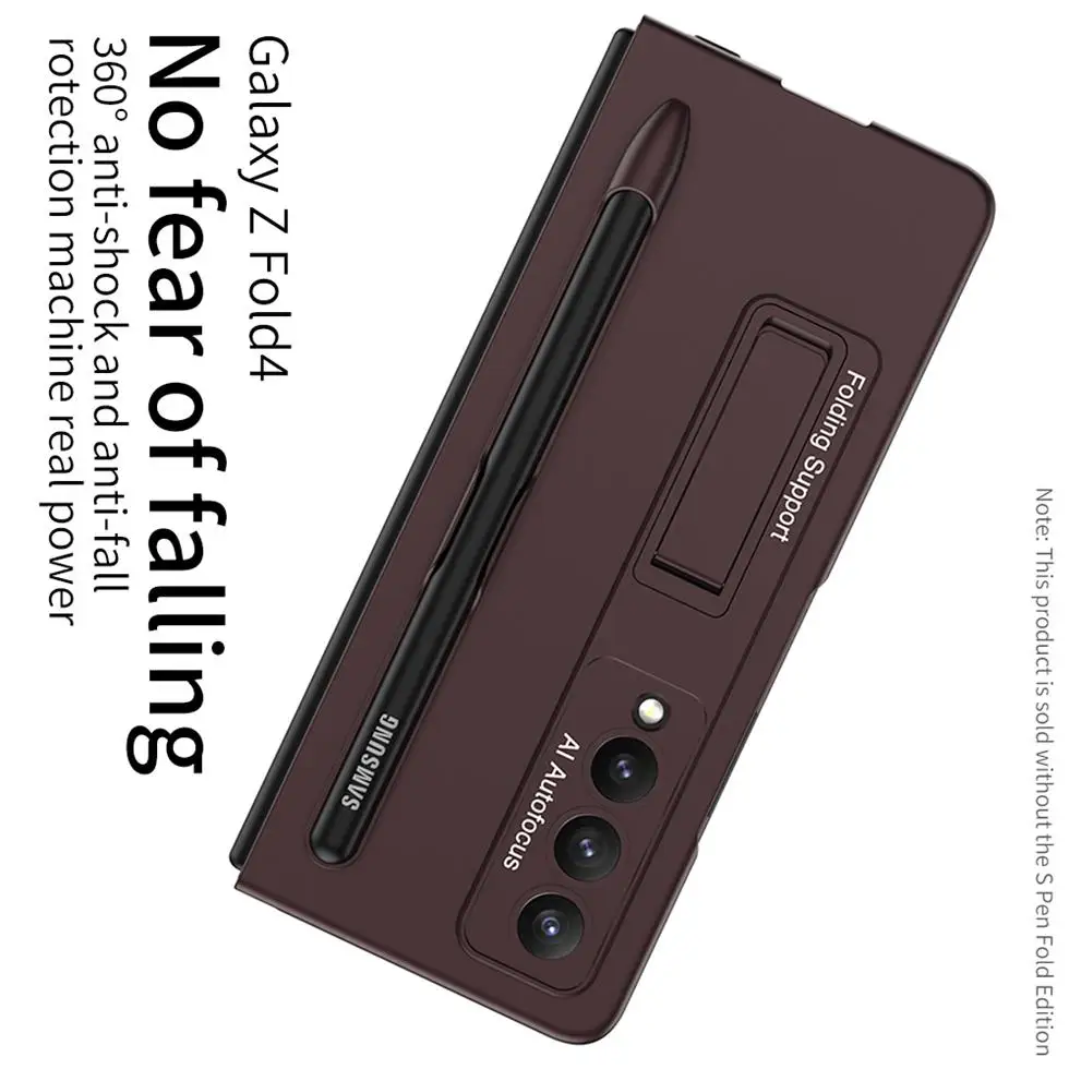 For Samsung Galaxy Z Fold 4 Case Ultra-thin Matte With Tempered Film Bracket Pen Slot Folding Shockproof Protection Hard Cover