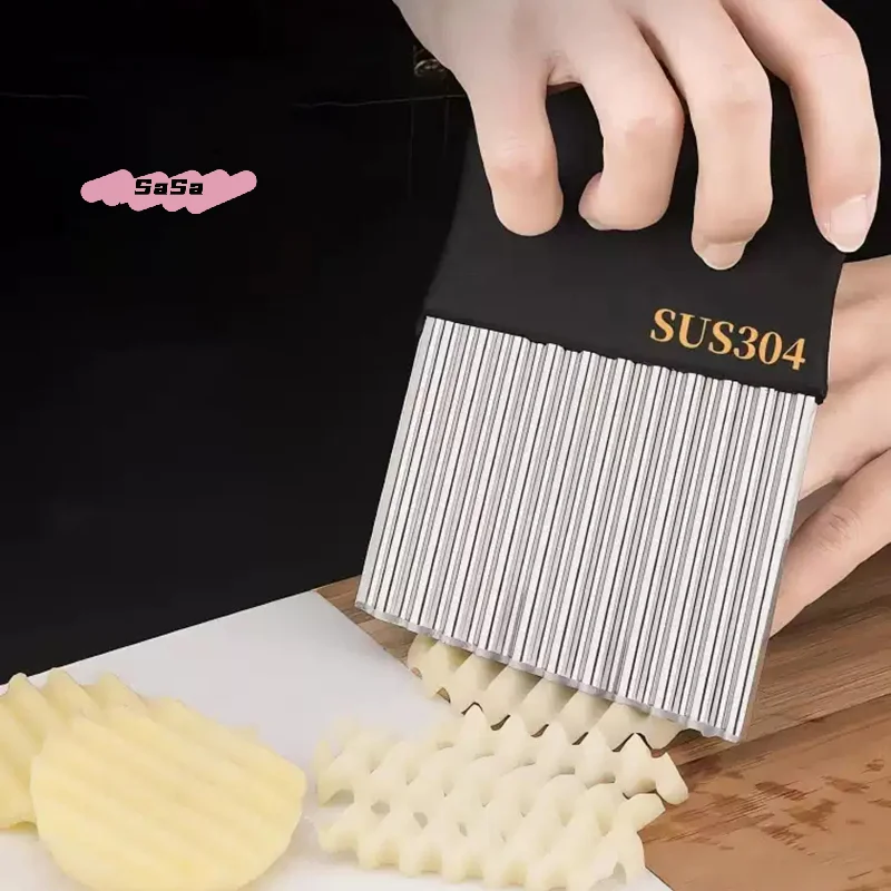 Stainless Steel Potato Chip Slicer Dough Vegetable Fruit Crinkle Wavy Slicer Knife Potato Cutter Chopper French Fry Maker Tool 5