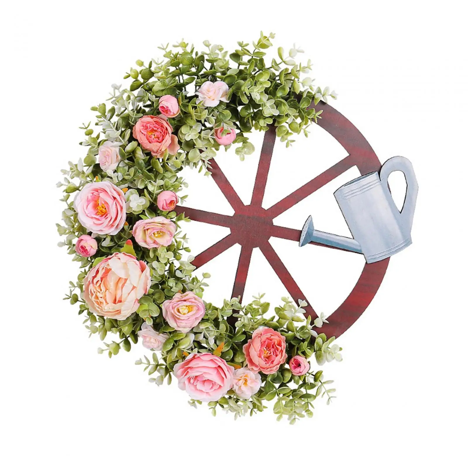 Spring Wreath Artificial Peony Flowers and Wheel 46x50cm Handmade Summer Decoration Welcome Sign for Fireplaces Multipurpose