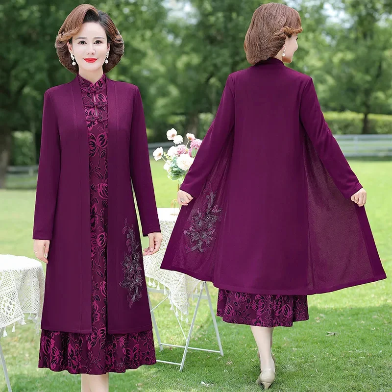 Spring Mom Windbreaker Dress Two Piece Set With Middle aged and Elderly  Women's Autumn Dress, High end Long sleeved Dress Sets - AliExpress  200000345