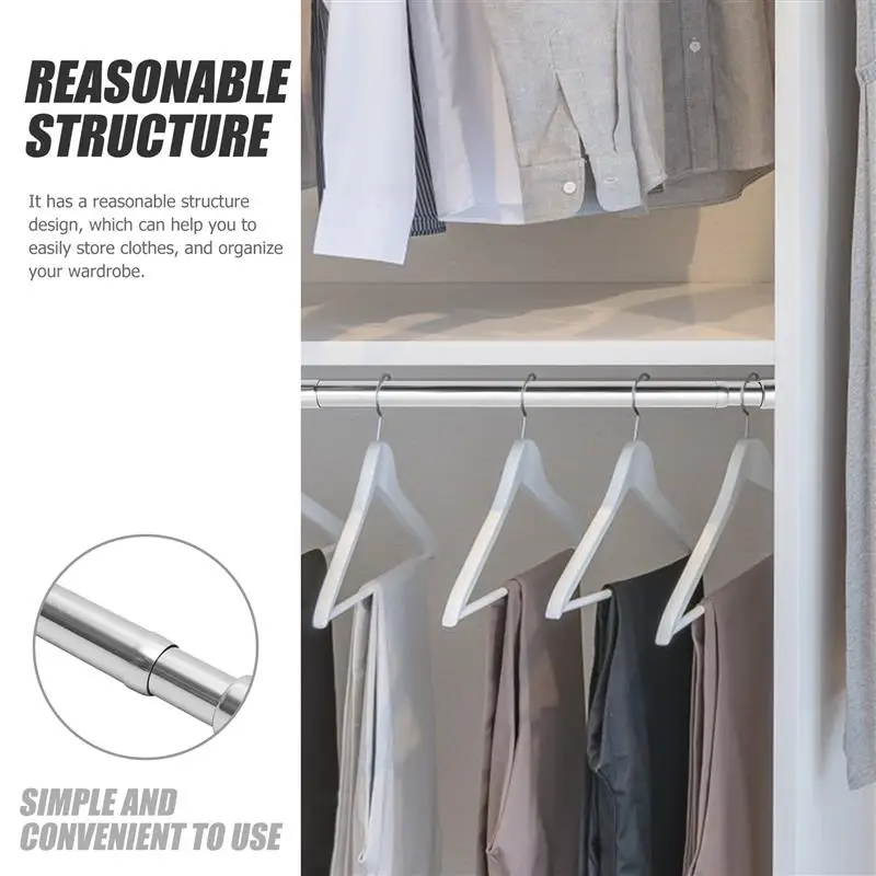 Wardrobe Rail Extendable Clothing Rail 48-80CM Stainless Steel Clothes Rod with End Sockets Screws Adjustable Closet Rail Pole 5