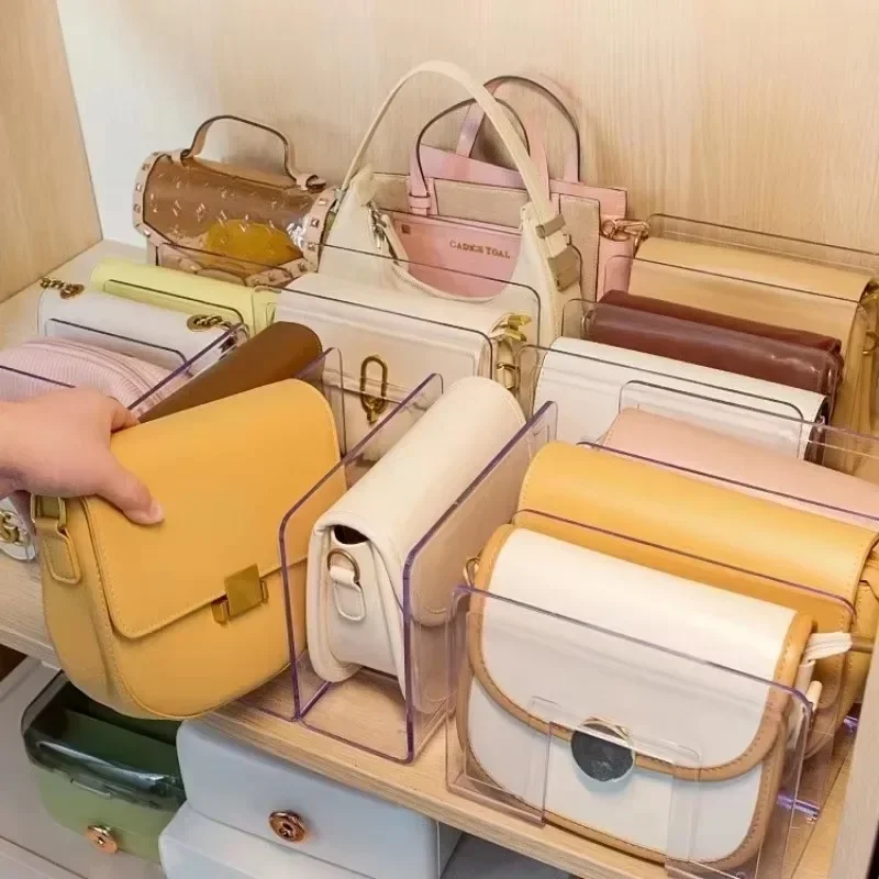 3/4 Grids Handbag Storage Rack Acrylic Transparent Divider Shelf for Wardrobe Purse Upright Display Space Saving Home Organizer