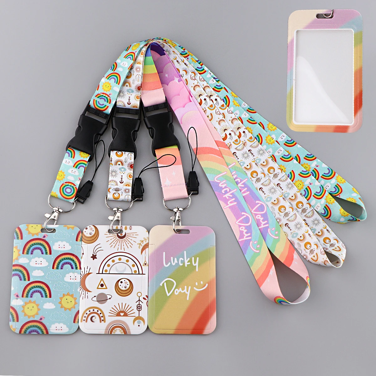 Cute Rainbow Lanyard for Key Neck Strap Lanyard Card Holder Badge Key Chain Key Holder Hang Rope Keyrings Accessories for Women cute flower little daisy lanyard neck strap for key id card cell phone straps badge holder diy hanging rope neckband accessories