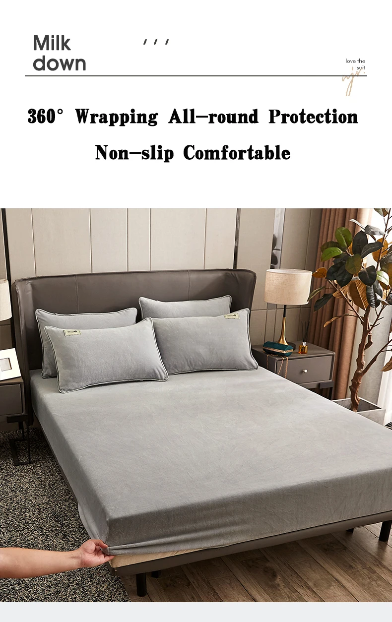 Description Picture 4 of itemWinter Plush Fitted Sheet Elastic Double Bed Sheet Warm Bedspread Solid Color Mattress Cover Bed Linen Protector (No Pillowcase)