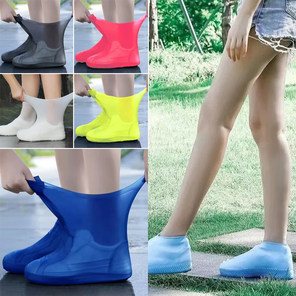 Shoe Covers 1 Pair Latex WaterProof Unisex Reusable Non-Slip Rain Boot Overshoes Walking Shoes Accessories